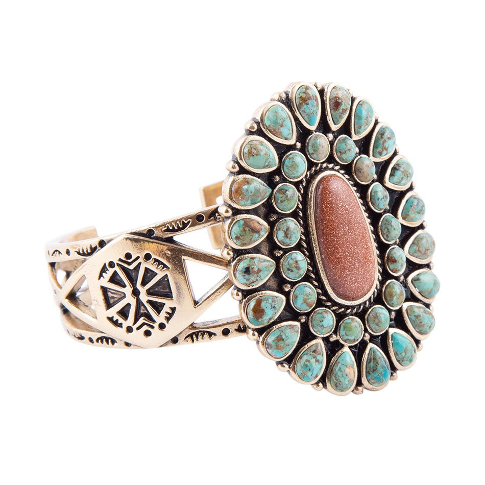 Sedona Blue Turquoise Goldtone Statement Cuff Bracelet Barse Jewelry