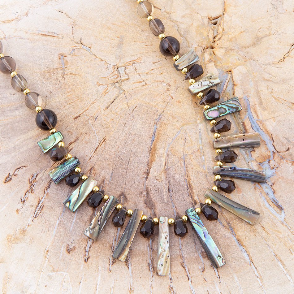 Sepia Sea Green Abalone Statement Golden Necklace Barse Jewelry