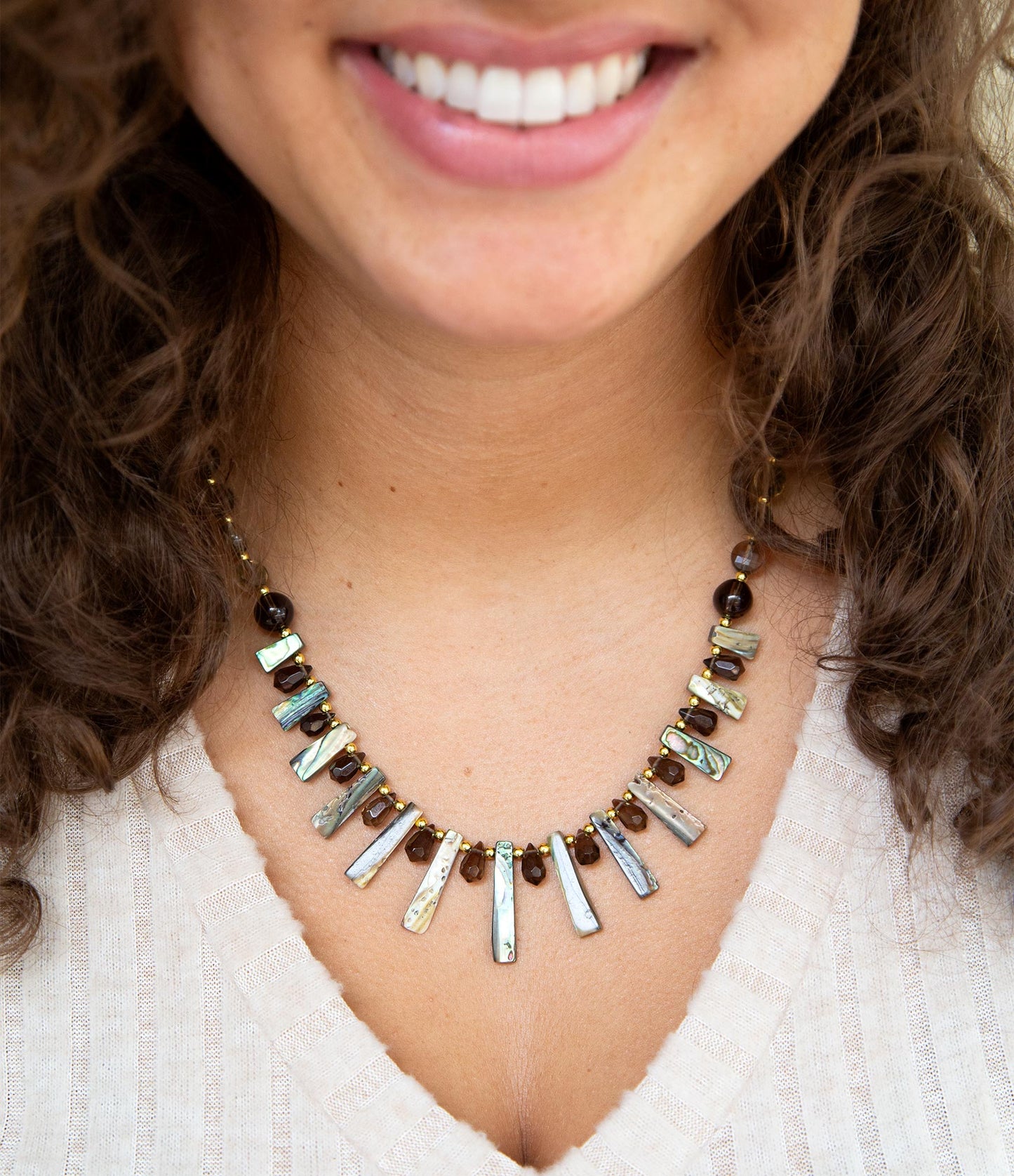 Sepia Sea Green Abalone Statement Golden Necklace Barse Jewelry