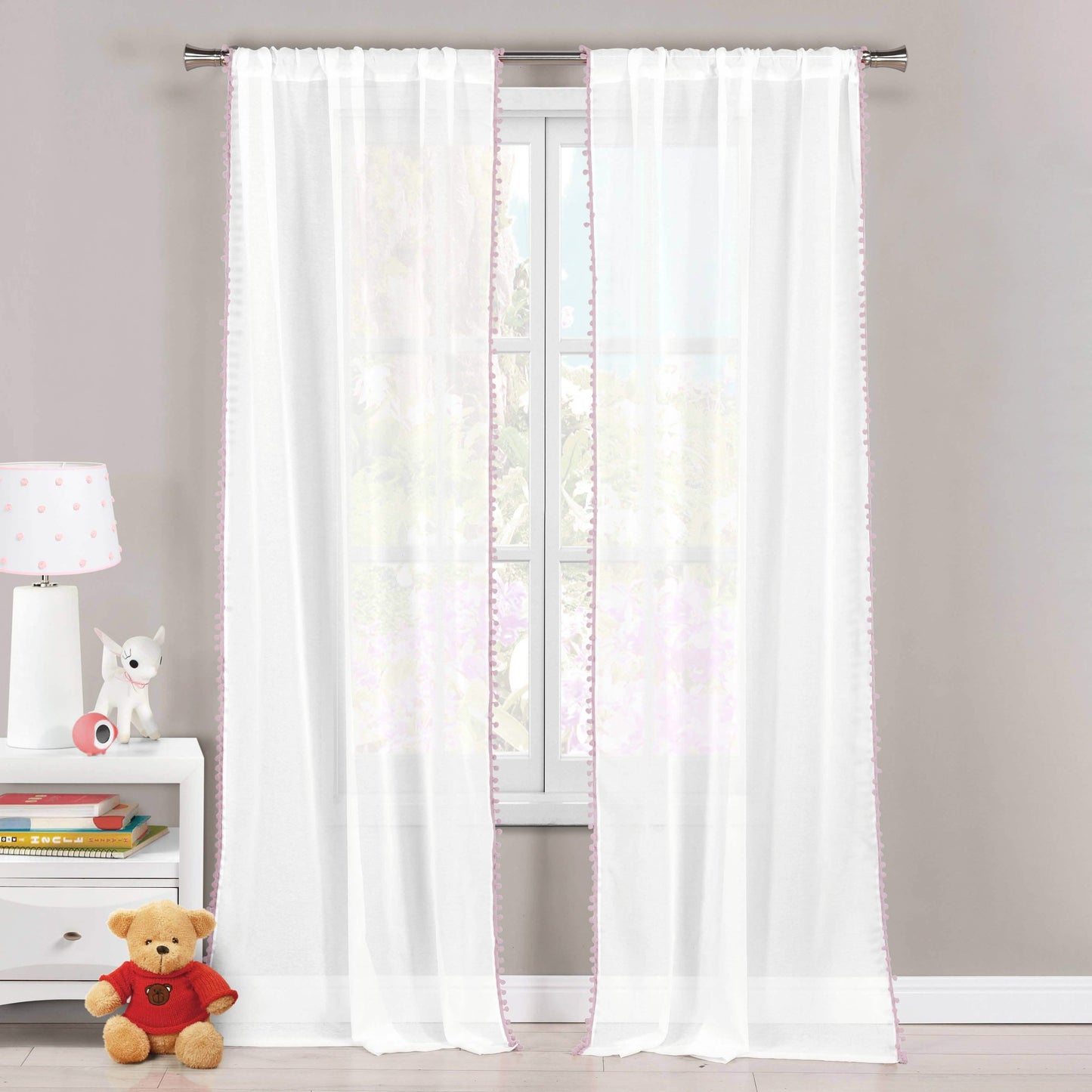 Set of 2: Pompom Semi-Sheer Window Curtain Pair Panel DailySale