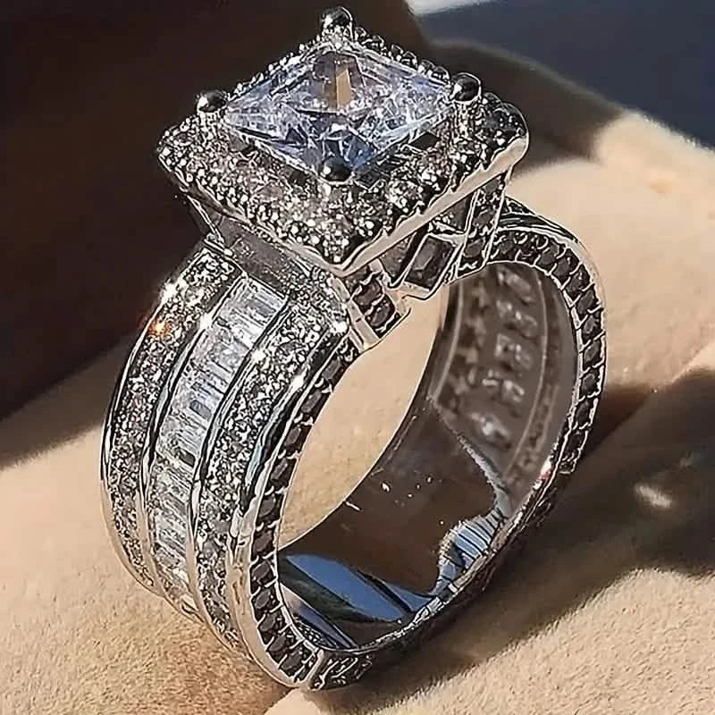 Shiny Halo Ring Inlaid Square Cut Shiny Zirconia Ring DailySale
