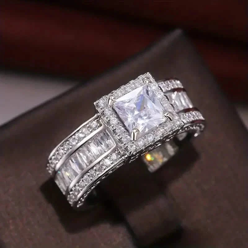 Shiny Halo Ring Inlaid Square Cut Shiny Zirconia Ring DailySale