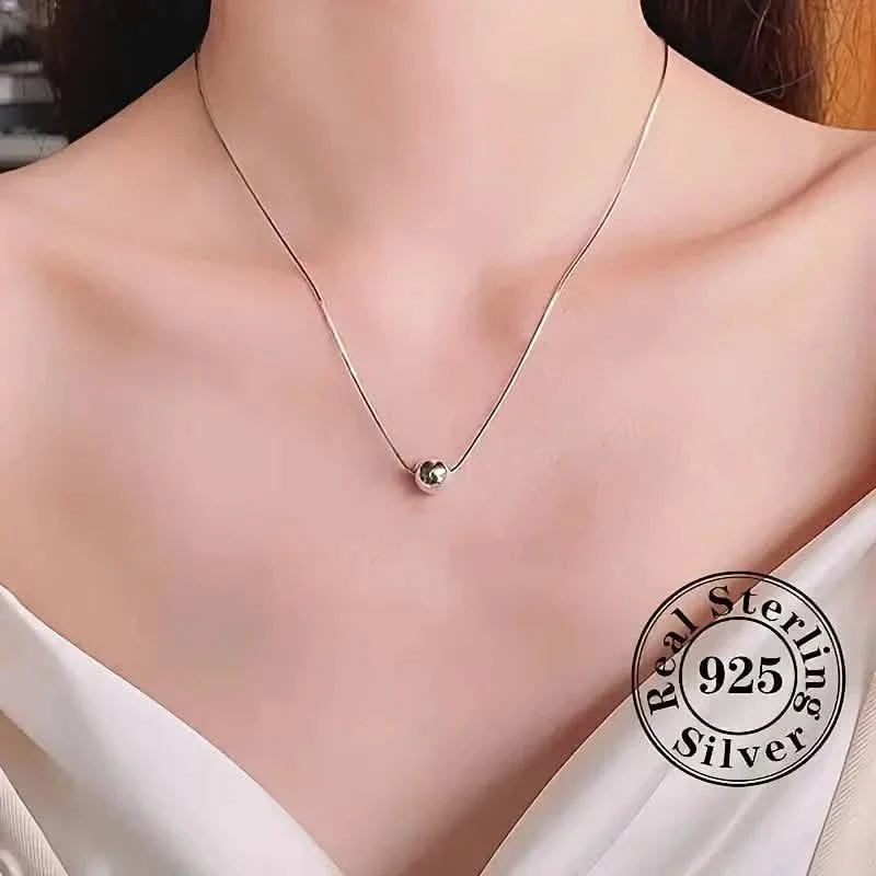 Simple Retro Bohemian Style 925 Sterling Silver Necklace with Small Ball Pendant DailySale