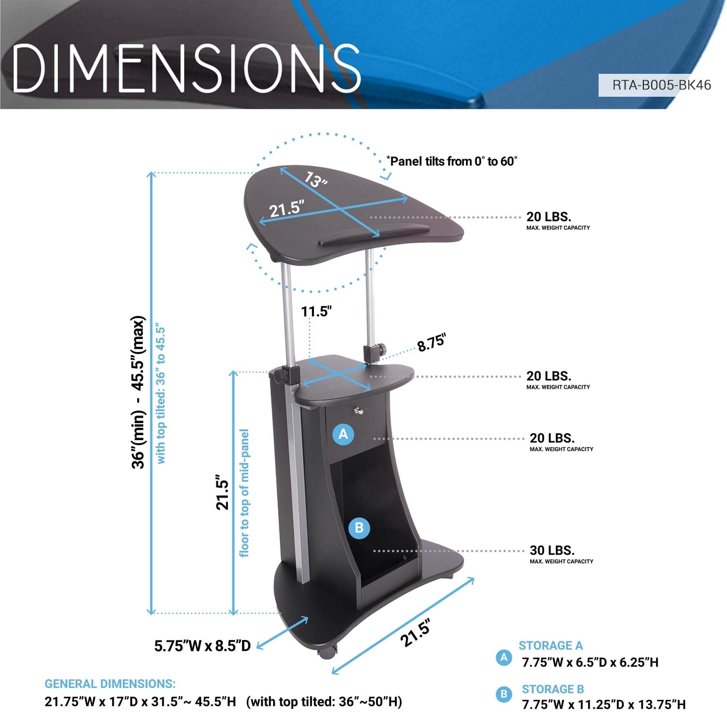 Sit-to-Stand Rolling Adjustable Laptop Cart with Storage DailySale