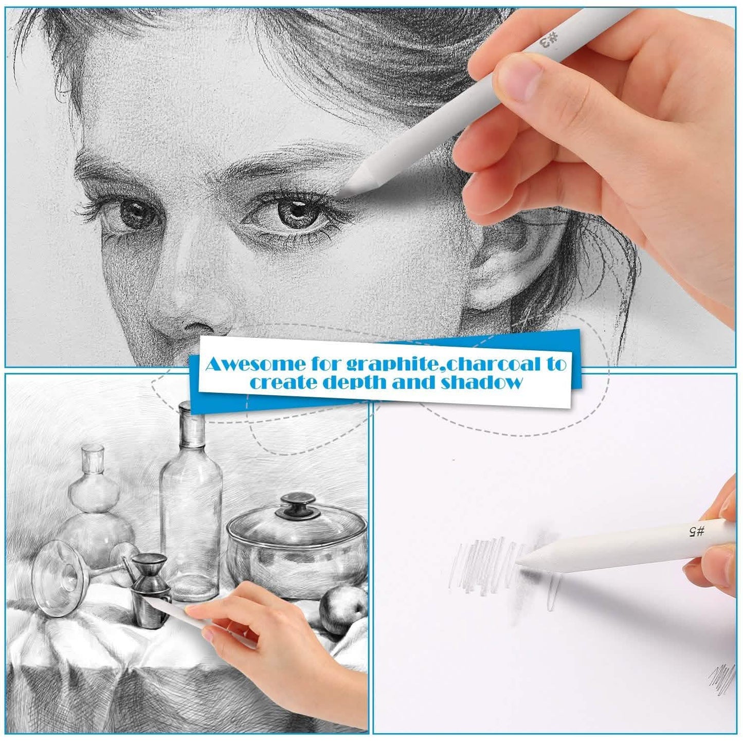Sketch Drawing Tools Blending Stumps Set Sandpaper Pencil Sharpeners Erasers Bag DailySale
