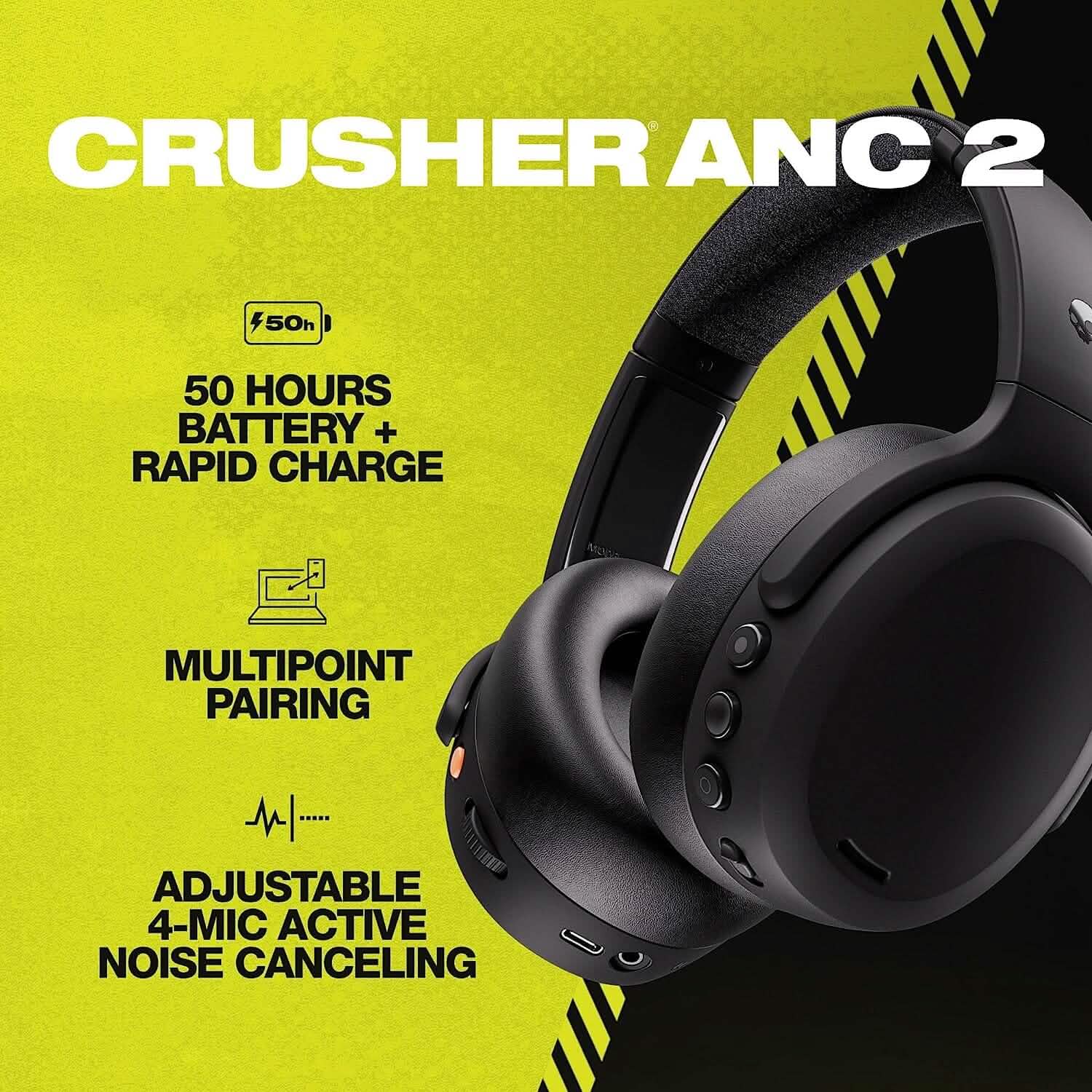 Skullcandy Crusher ANC 2 Over-Ear Noise Cancelling Wireless Headphones with Sensory Bass (Refurbished) DailySale