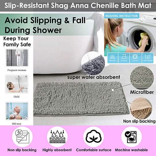 Slip-Resistant Shag Anna Chenille Soft Absorbent Bath Mat Bathroom Rug 17" x 24" DailySale
