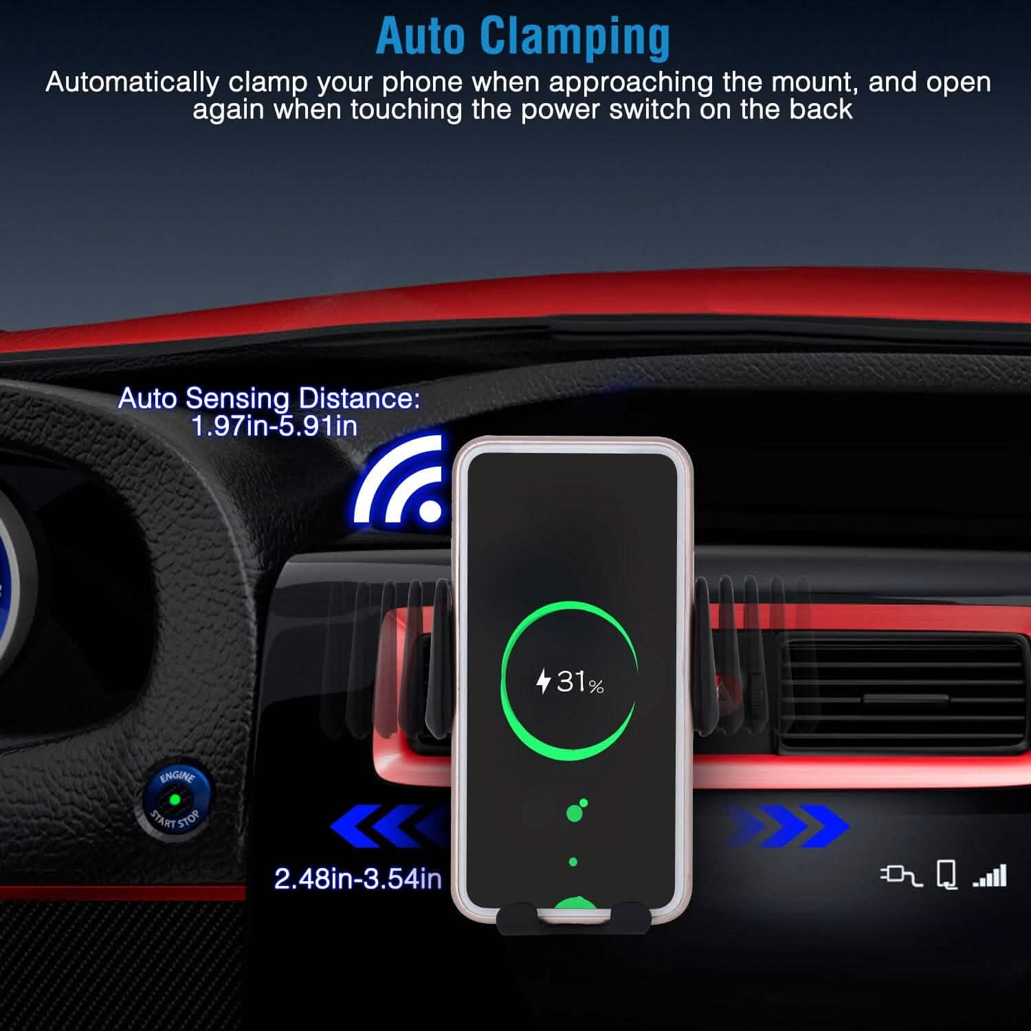 Smart Car Wireless Charger Auto Sensing Phone Holder 10W Qi Fast Charging Air Vent DailySale