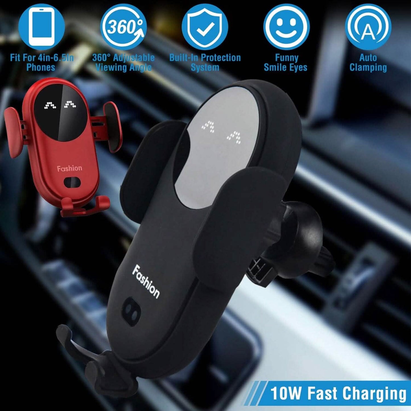 Smart Car Wireless Charger Auto Sensing Phone Holder 10W Qi Fast Charging Air Vent DailySale