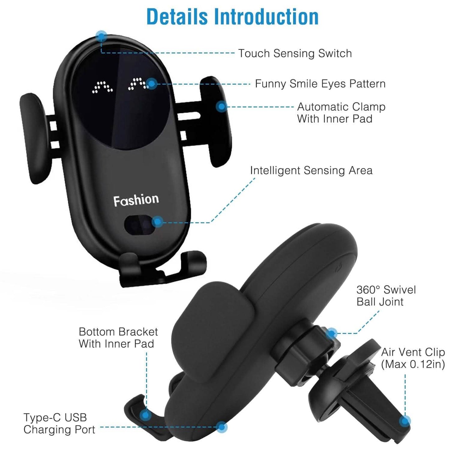 Smart Car Wireless Charger Auto Sensing Phone Holder 10W Qi Fast Charging Air Vent DailySale