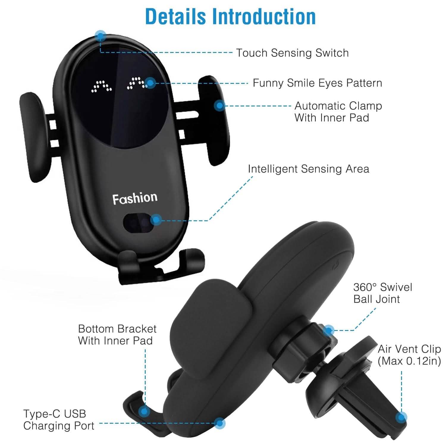 Smart Car Wireless Charger Auto Sensing Phone Holder 10W Qi Fast Charging Air Vent DailySale