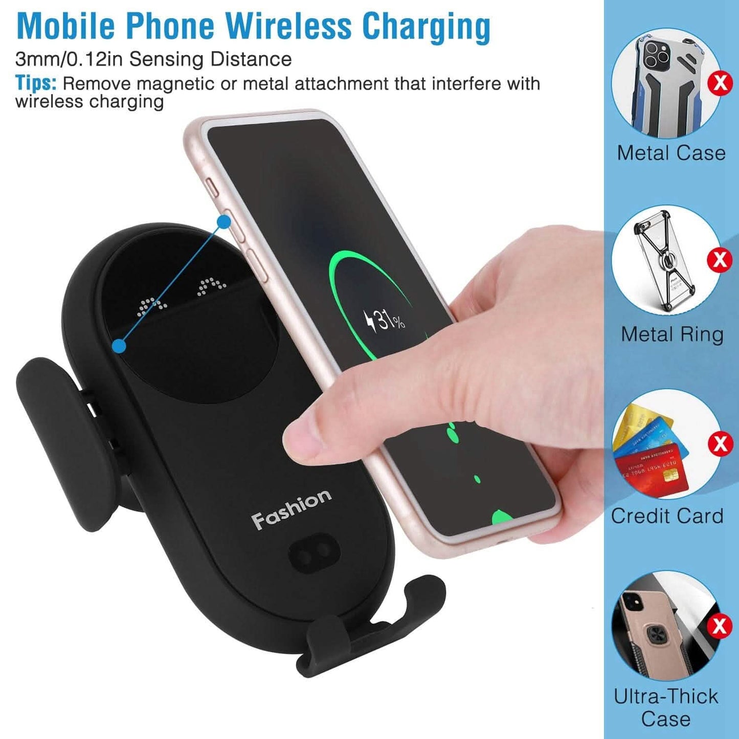 Smart Car Wireless Charger Auto Sensing Phone Holder 10W Qi Fast Charging Air Vent DailySale