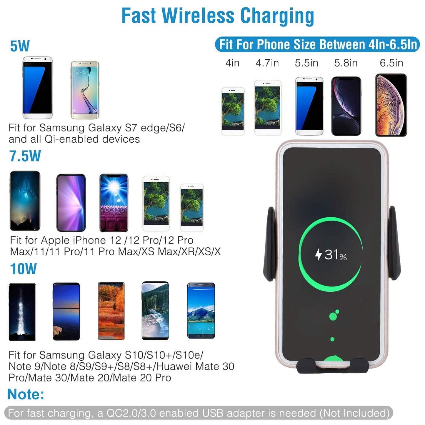 Smart Car Wireless Charger Auto Sensing Phone Holder 10W Qi Fast Charging Air Vent DailySale