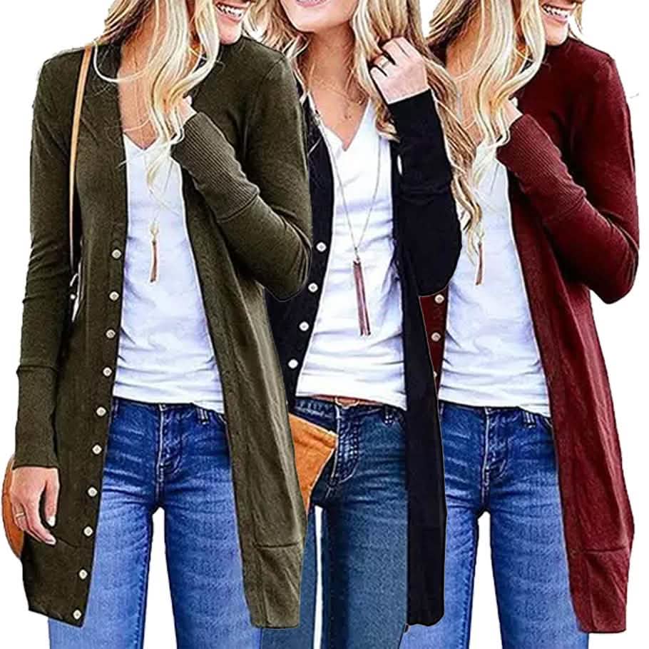 Snap Button Long Cardigan DailySale