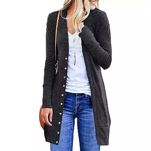 Snap Button Long Cardigan DailySale