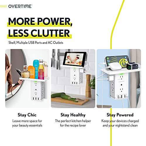 Universal Wall Charger and Outlet Shelf, 6x Outlet Extender, Surge Protector, 3x USB Port DailySale