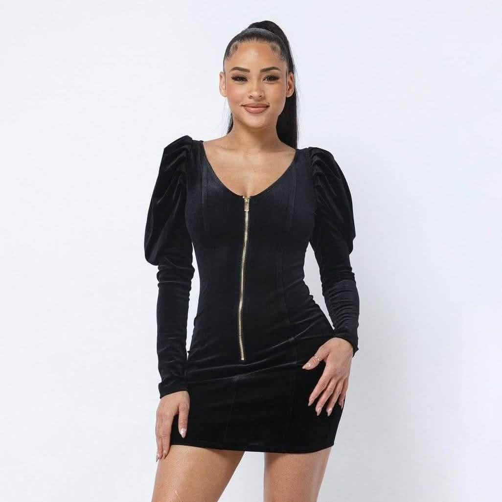 Soft Velvet Pleated Puff Sleeve Mini Dress DailySale