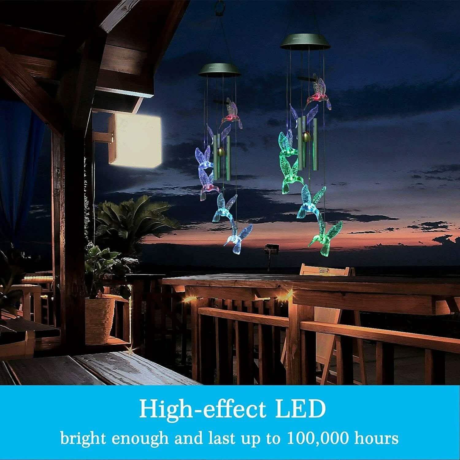 Solar Color Changing LED Hummingbird Wind Chimes Light Tubes Bells Lamp Outdoor DailySale