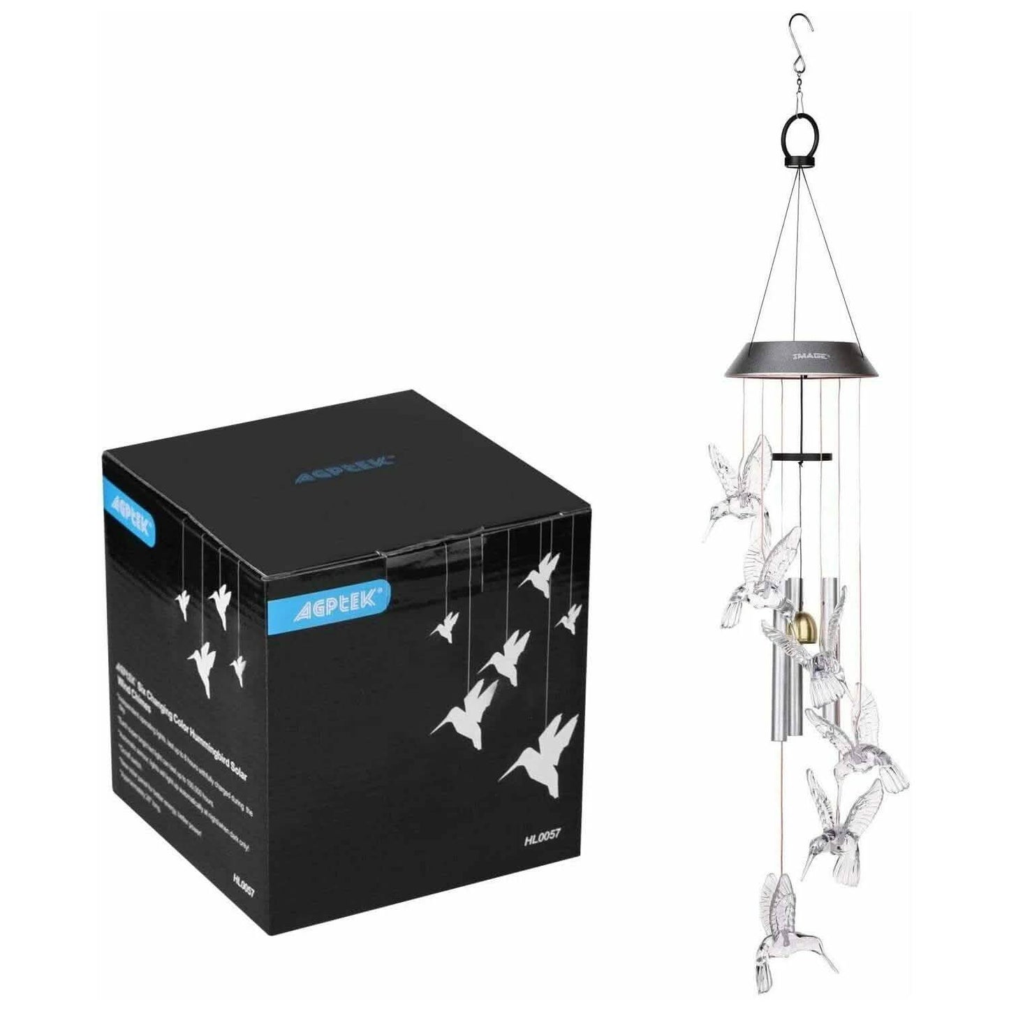 Solar Color Changing LED Hummingbird Wind Chimes Light Tubes Bells Lamp Outdoor DailySale