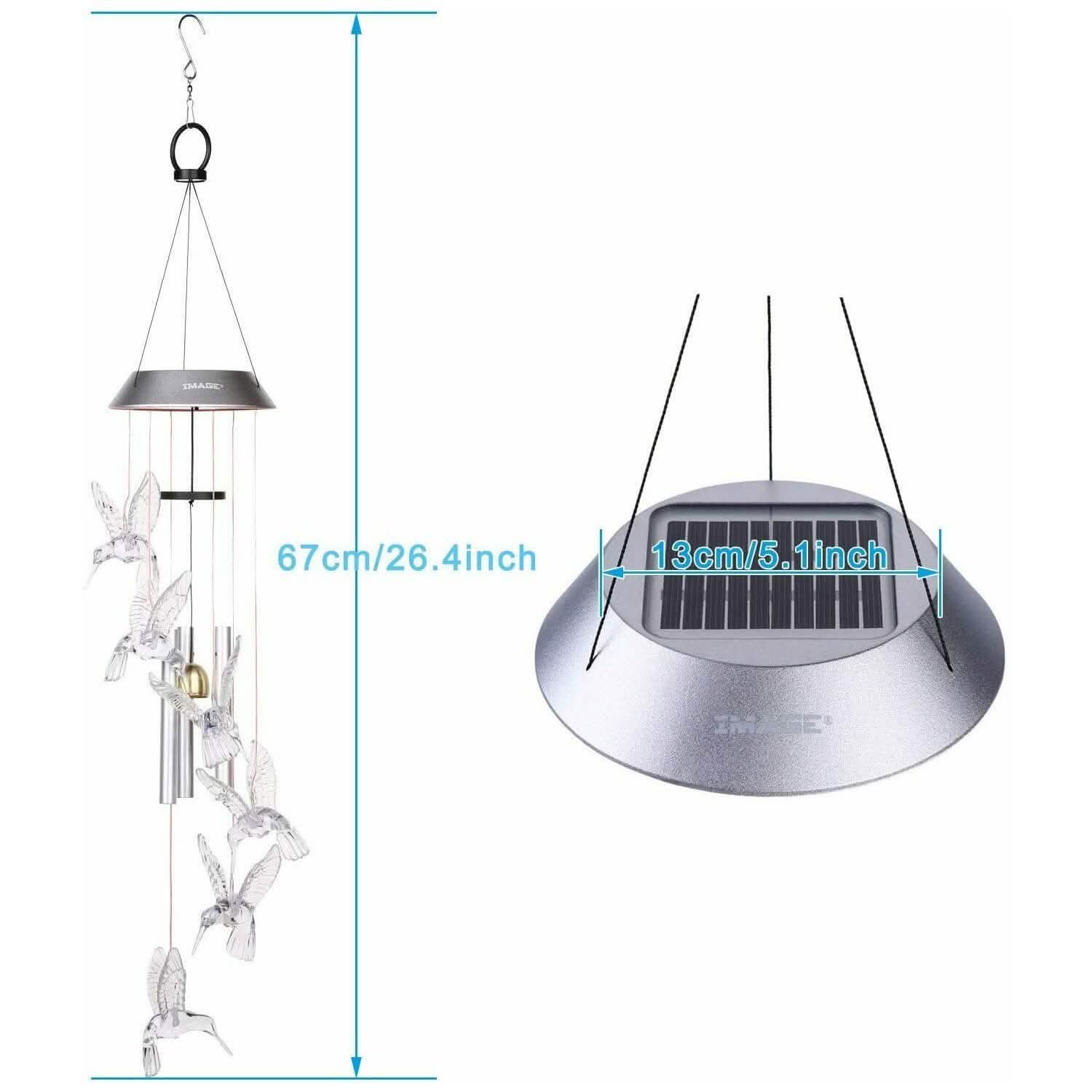 Solar Color Changing LED Hummingbird Wind Chimes Light Tubes Bells Lamp Outdoor DailySale
