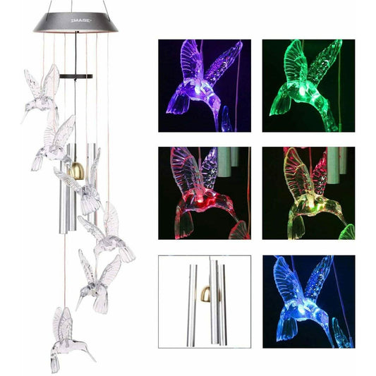 Solar Color Changing LED Hummingbird Wind Chimes Light Tubes Bells Lamp Outdoor DailySale