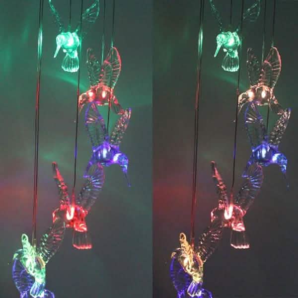 Solar Color Changing LED Hummingbird Wind Chimes DailySale