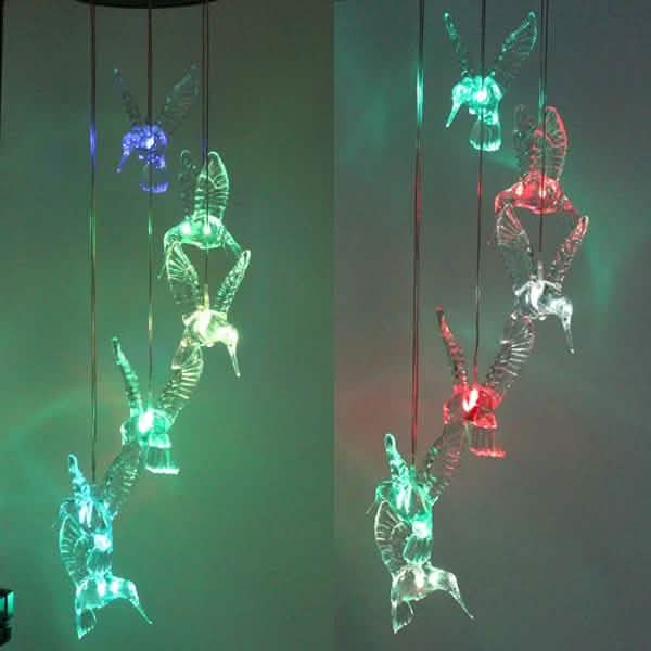 Solar Color Changing LED Hummingbird Wind Chimes DailySale