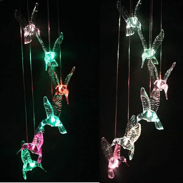 Solar Color Changing LED Hummingbird Wind Chimes DailySale