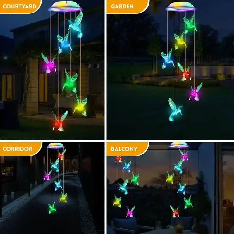 Solar Hummingbird Wind Chimes, Color Changing Solar Wind Chimes DailySale