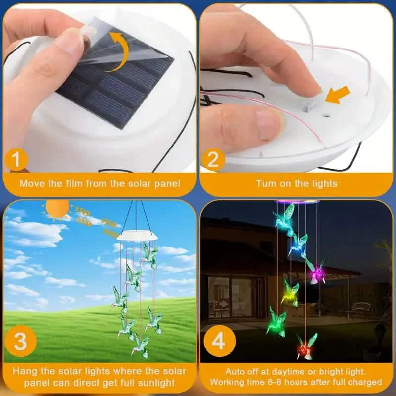 Solar Hummingbird Wind Chimes, Color Changing Solar Wind Chimes DailySale