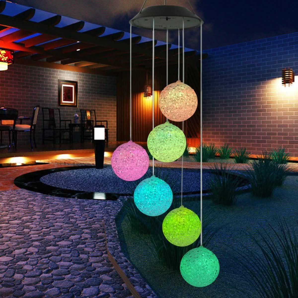 Solar LED Color Changing Wind Chime Light Spinner Hanging Spiral String Light DailySale