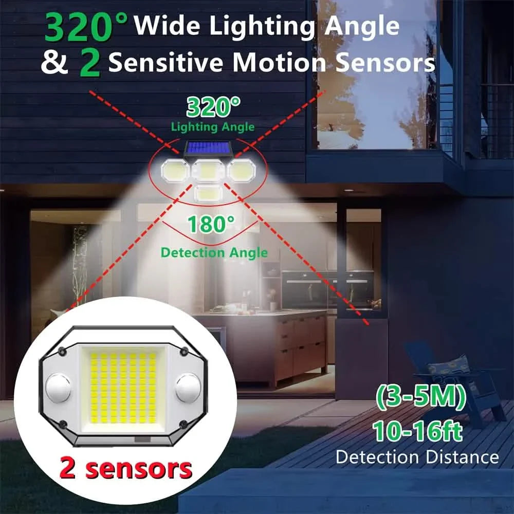 Solar Light Outdoor with Remote Control Double Motion Sensor Light 306/208 Led Wall Lamp IP65 Spotlight Exterior Garage Lighting DailySale