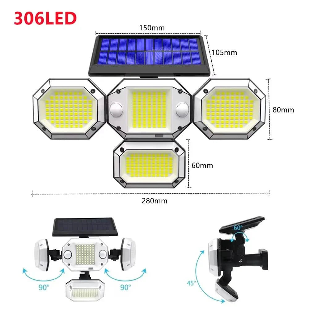 Solar Light Outdoor with Remote Control Double Motion Sensor Light 306/208 Led Wall Lamp IP65 Spotlight Exterior Garage Lighting DailySale
