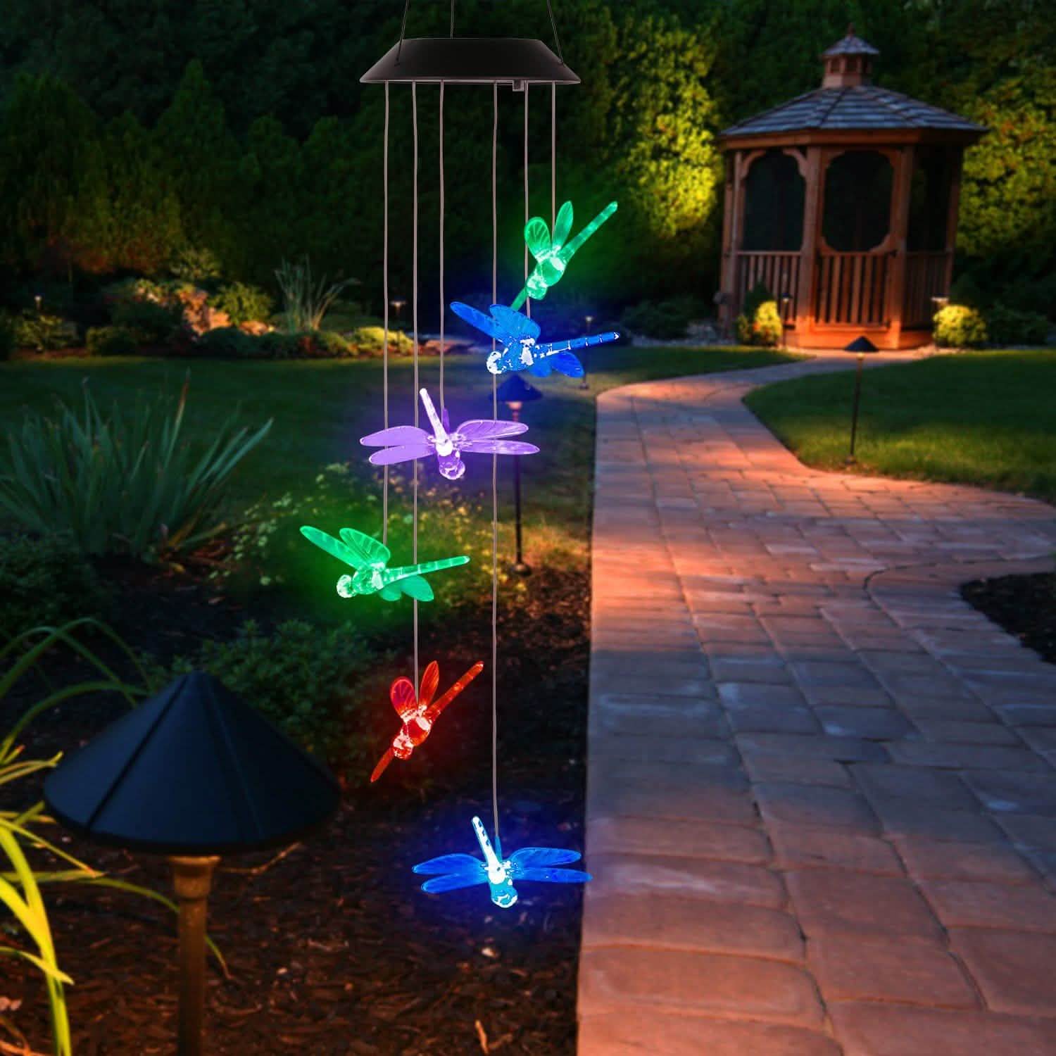 Solar Powered Dragonfly Lights Wind Chimes DailySale