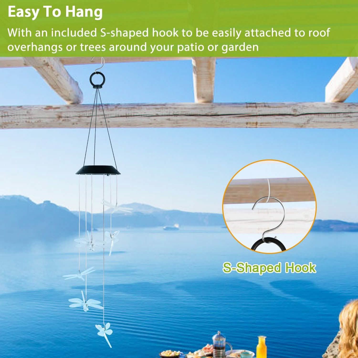Solar Powered Dragonfly Lights Wind Chimes DailySale