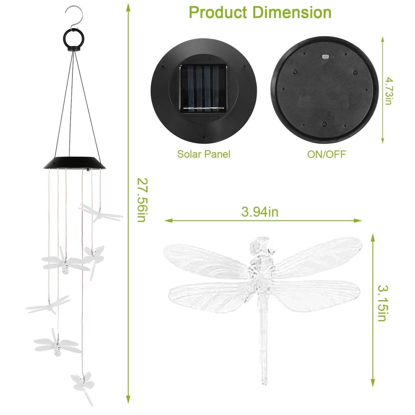 Solar Powered Dragonfly Lights Wind Chimes DailySale