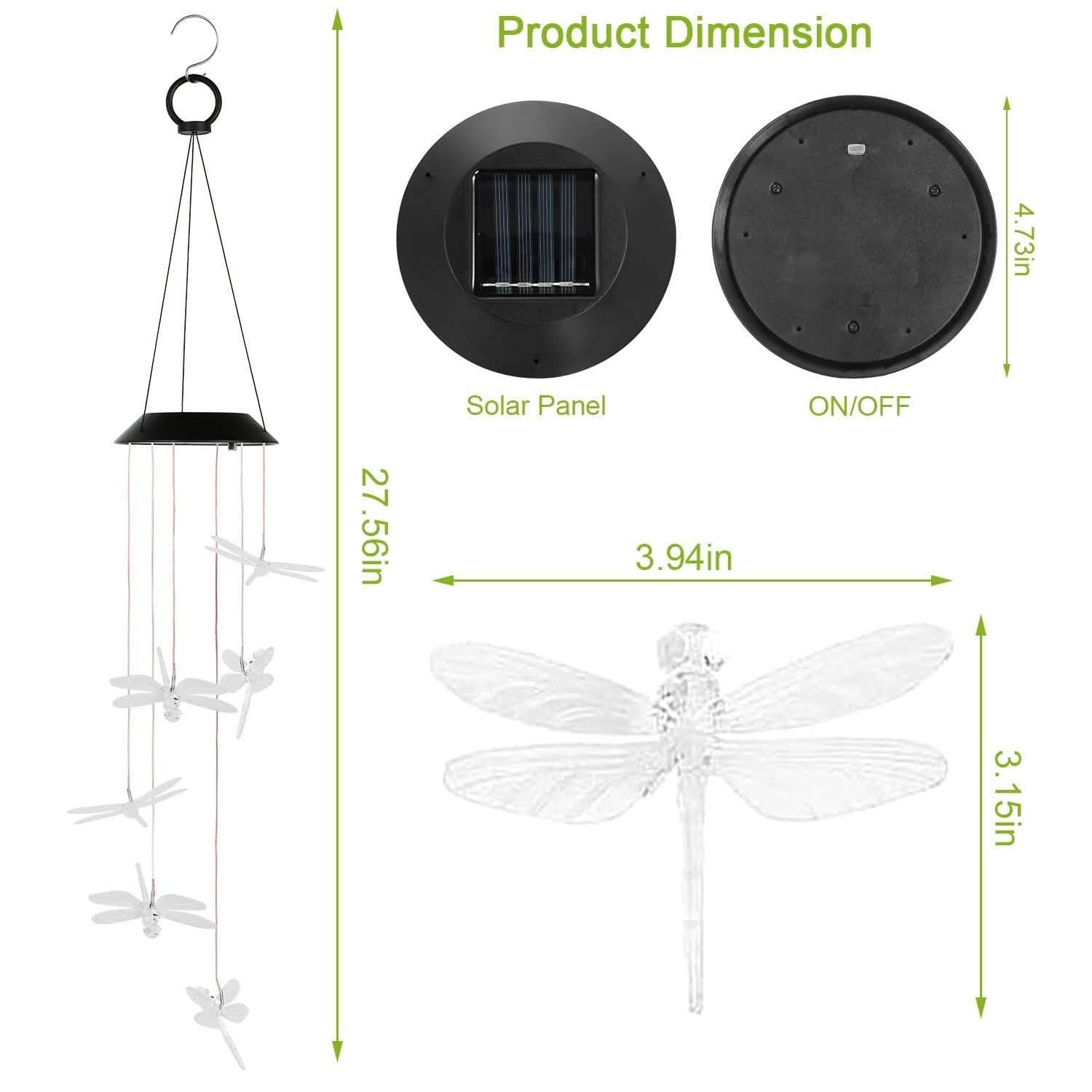 Solar Powered Dragonfly Lights Wind Chimes DailySale
