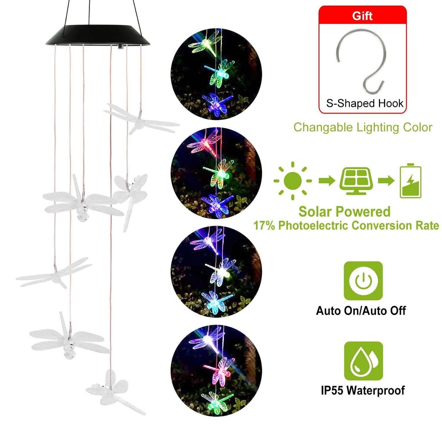 Solar Powered Dragonfly Lights Wind Chimes DailySale