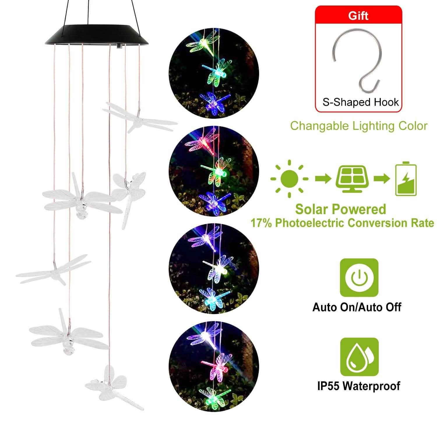 Solar Powered Dragonfly Lights Wind Chimes DailySale