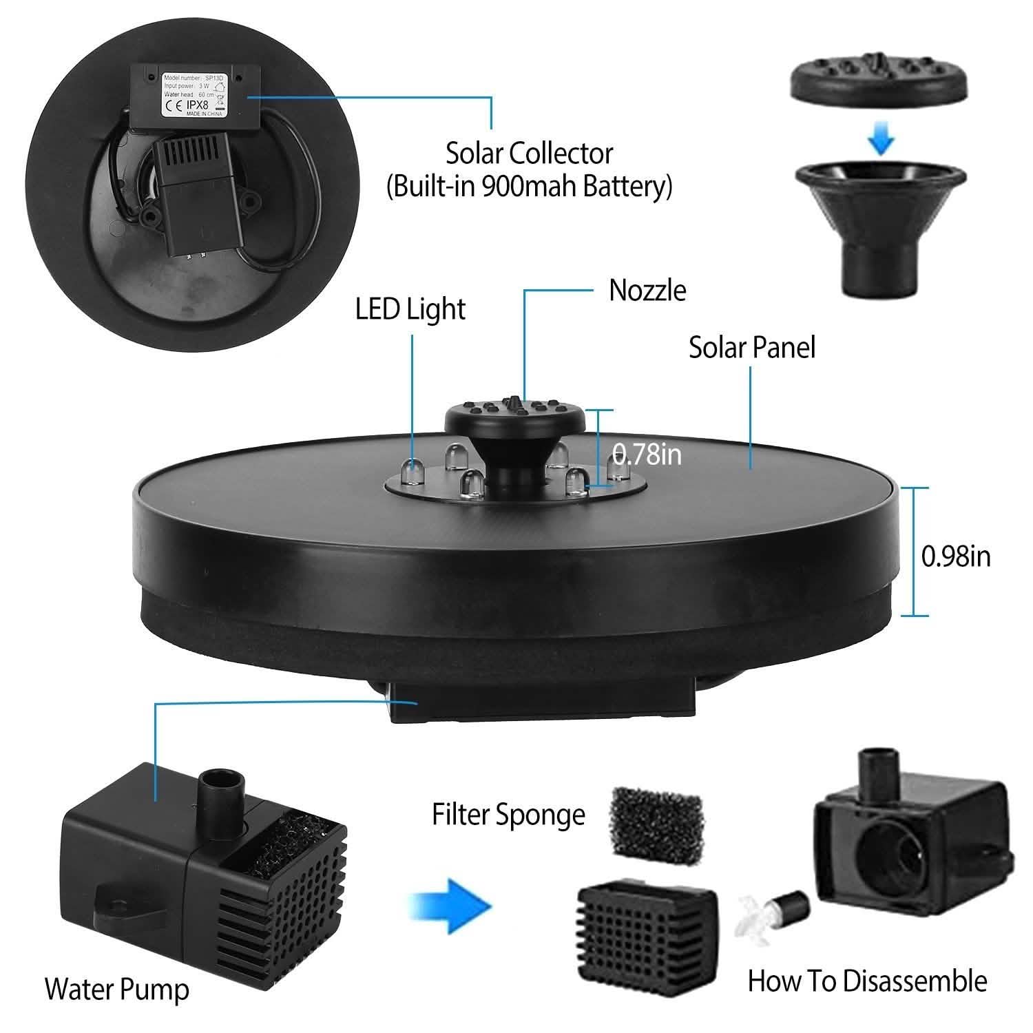 Solar Powered Fountain Pump Floating Bird Bath Pond Pump DailySale