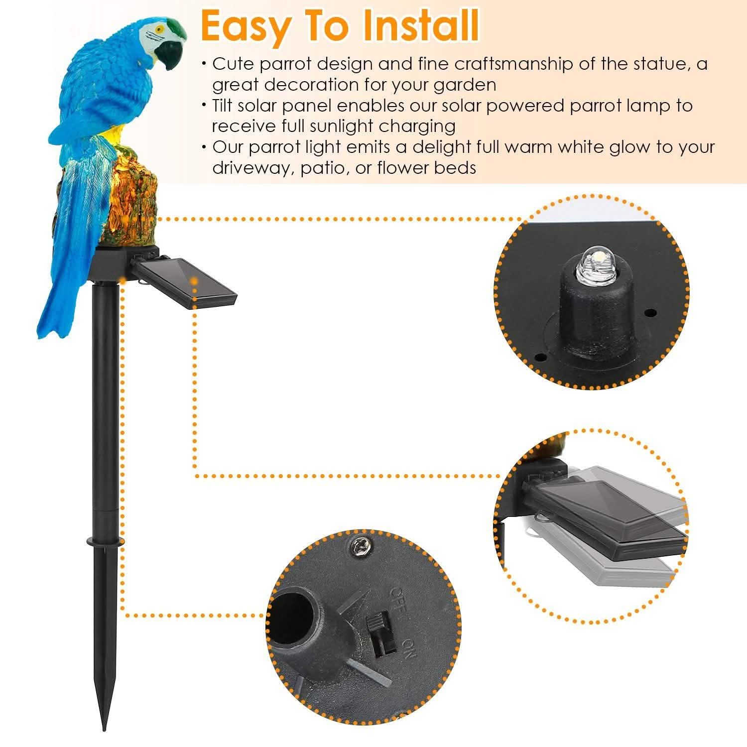 Solar Powered Parrot Garden Light IP65 Waterproof LED DailySale