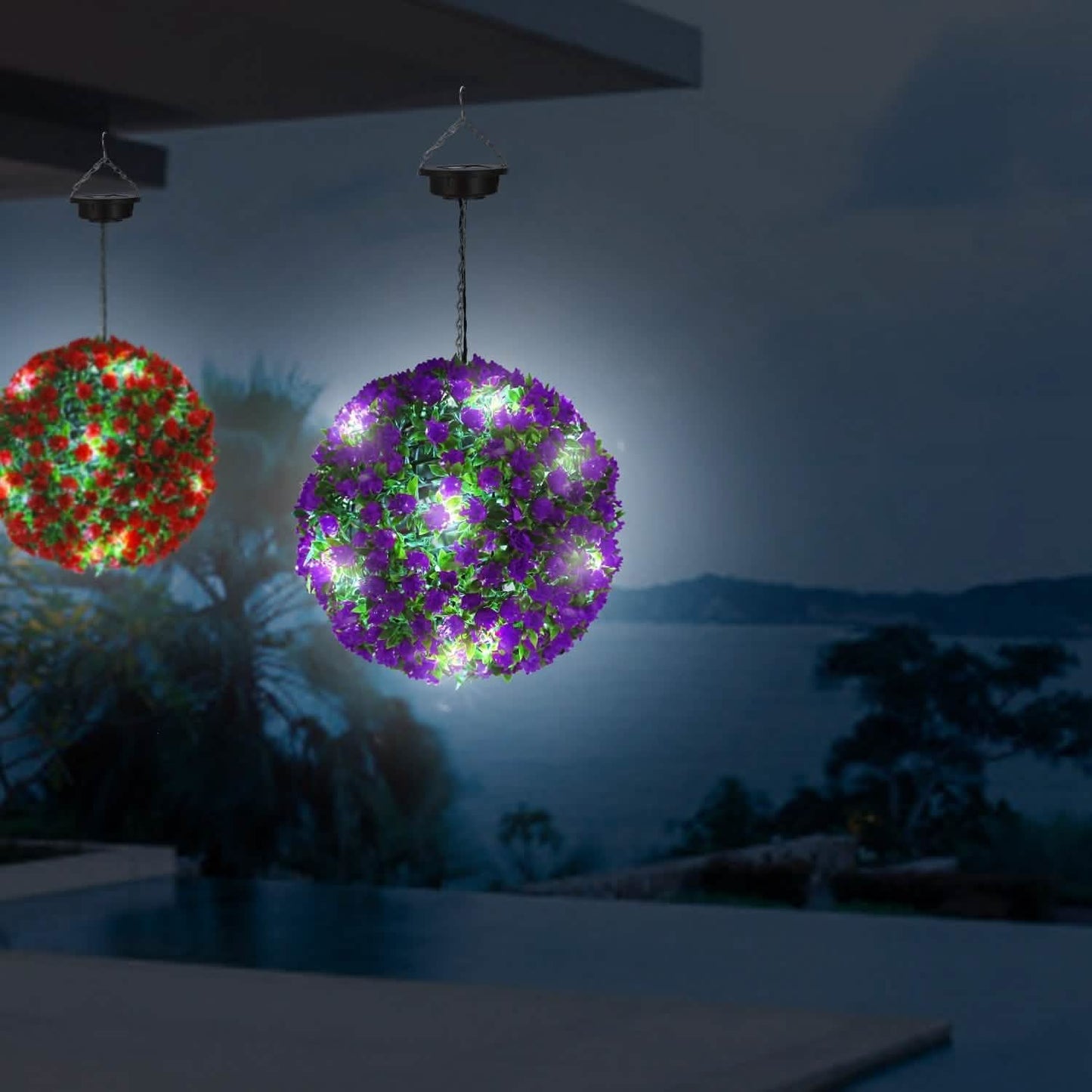 Solar Powered Topiary Ball Artificial Rose 20 LED Lights DailySale