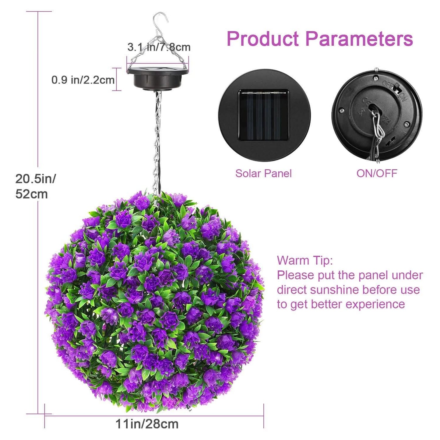 Solar Powered Topiary Ball Artificial Rose 20 LED Lights DailySale