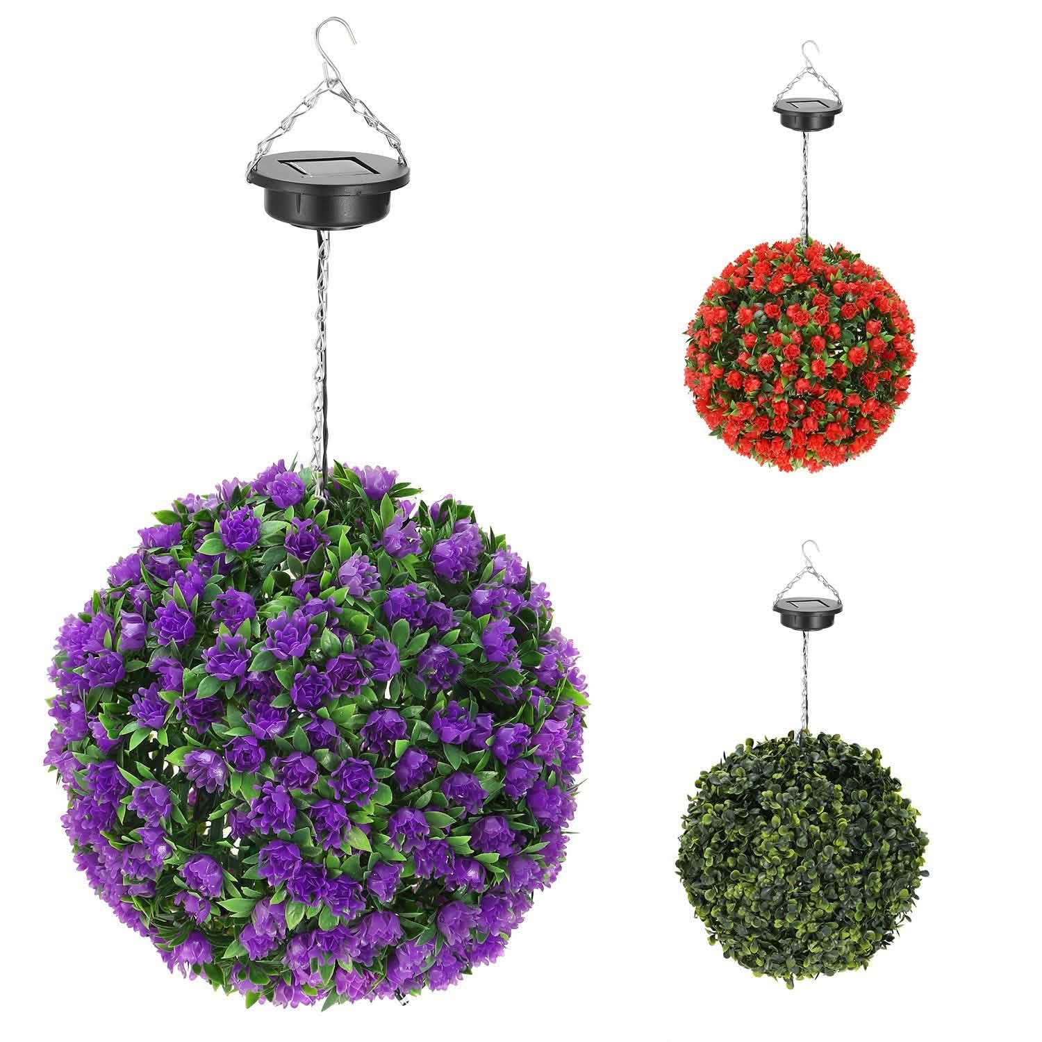 Solar Powered Topiary Ball Artificial Rose 20 LED Lights DailySale