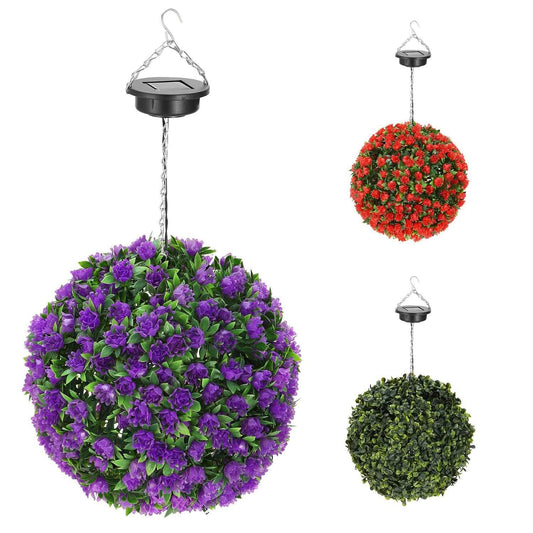 Solar Powered Topiary Ball Artificial Rose 20 LED Lights DailySale