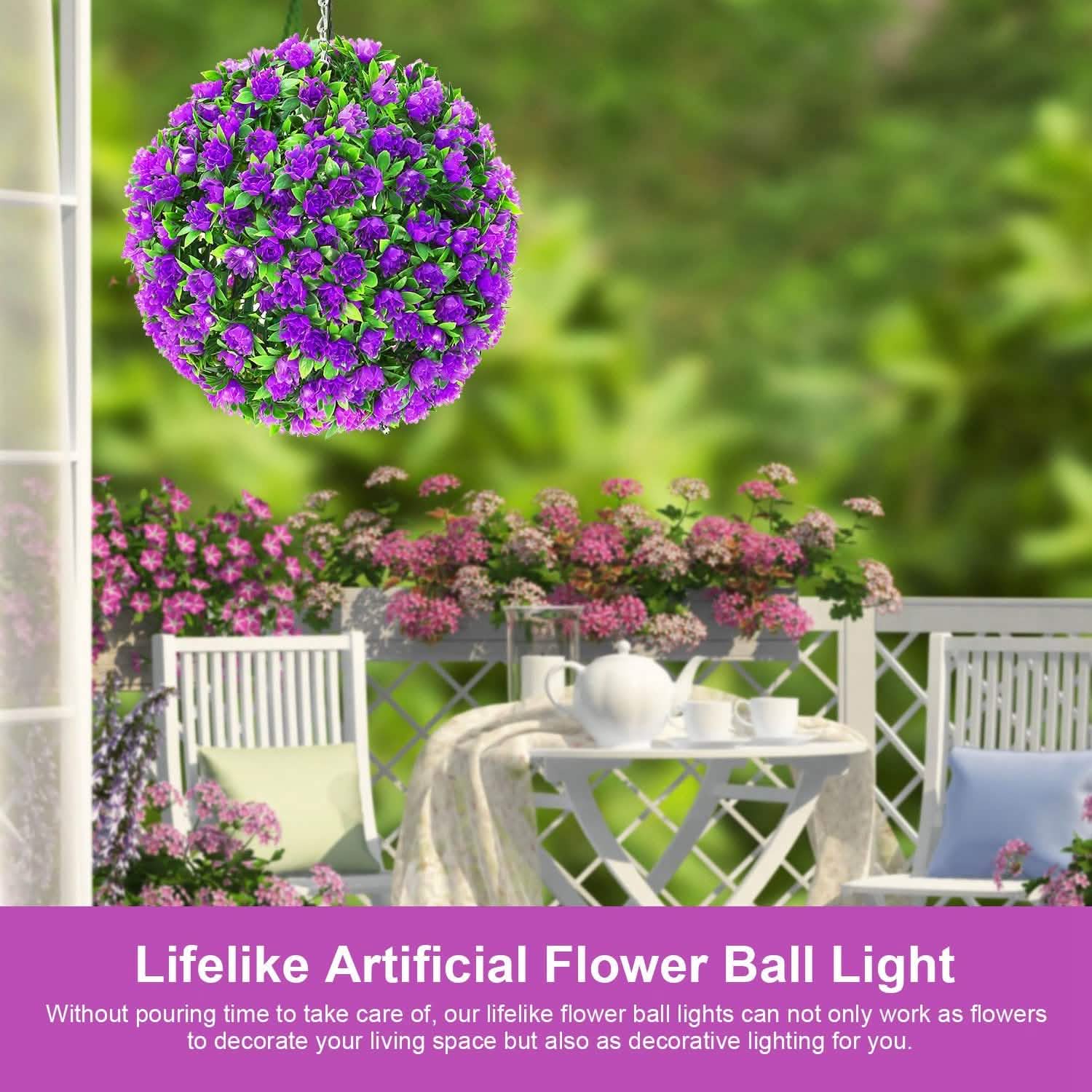 Solar Powered Topiary Ball Artificial Rose 20 LED Lights DailySale
