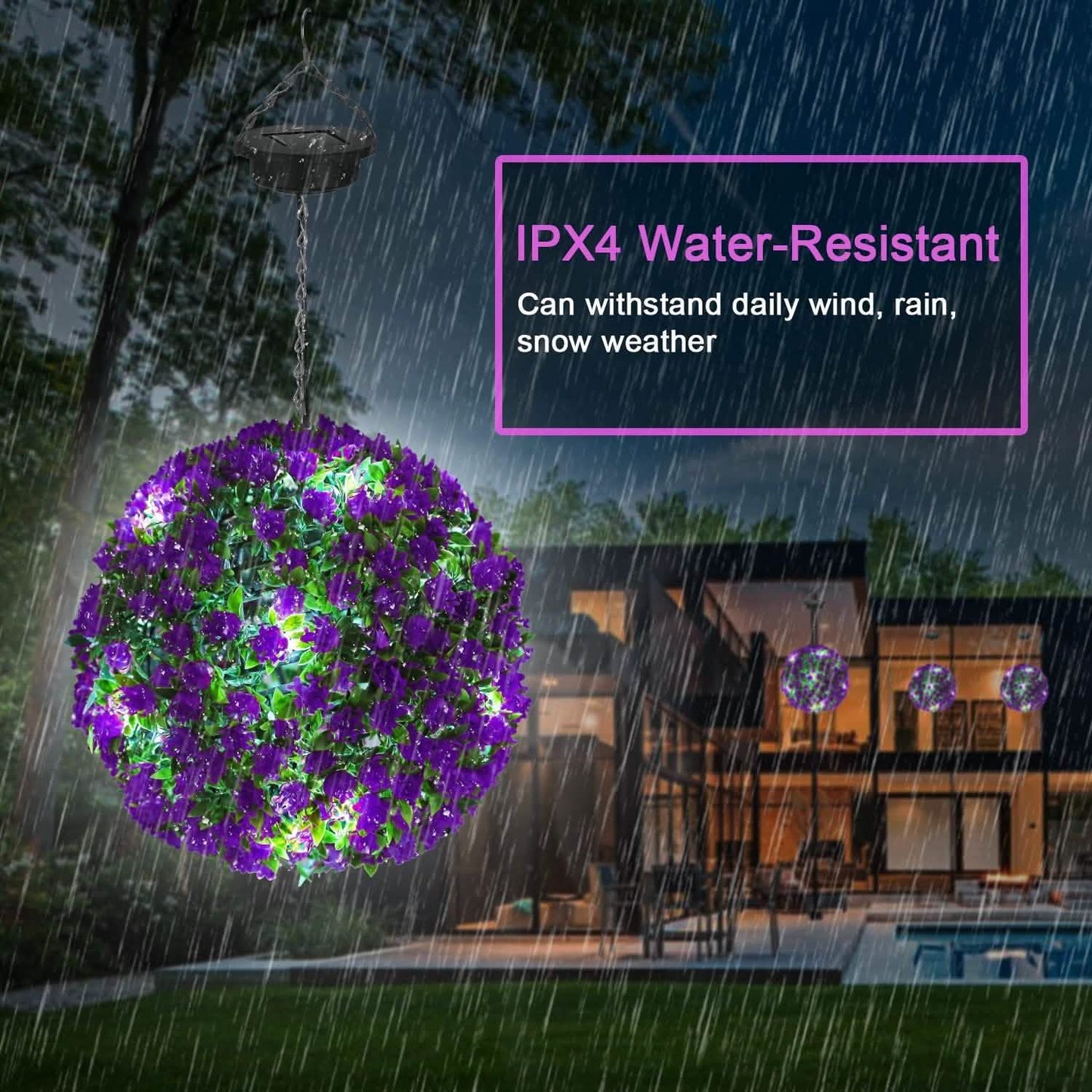 Solar Powered Topiary Ball Artificial Rose 20 LED Lights DailySale