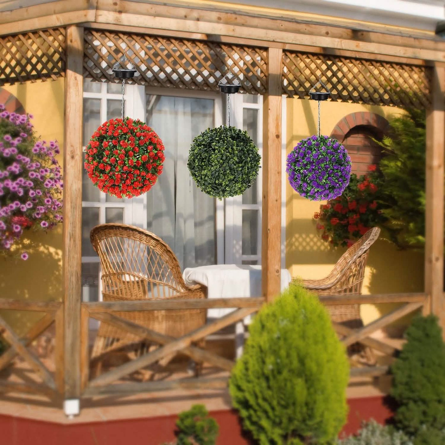 Solar Powered Topiary Ball Artificial Rose 20 LED Lights DailySale