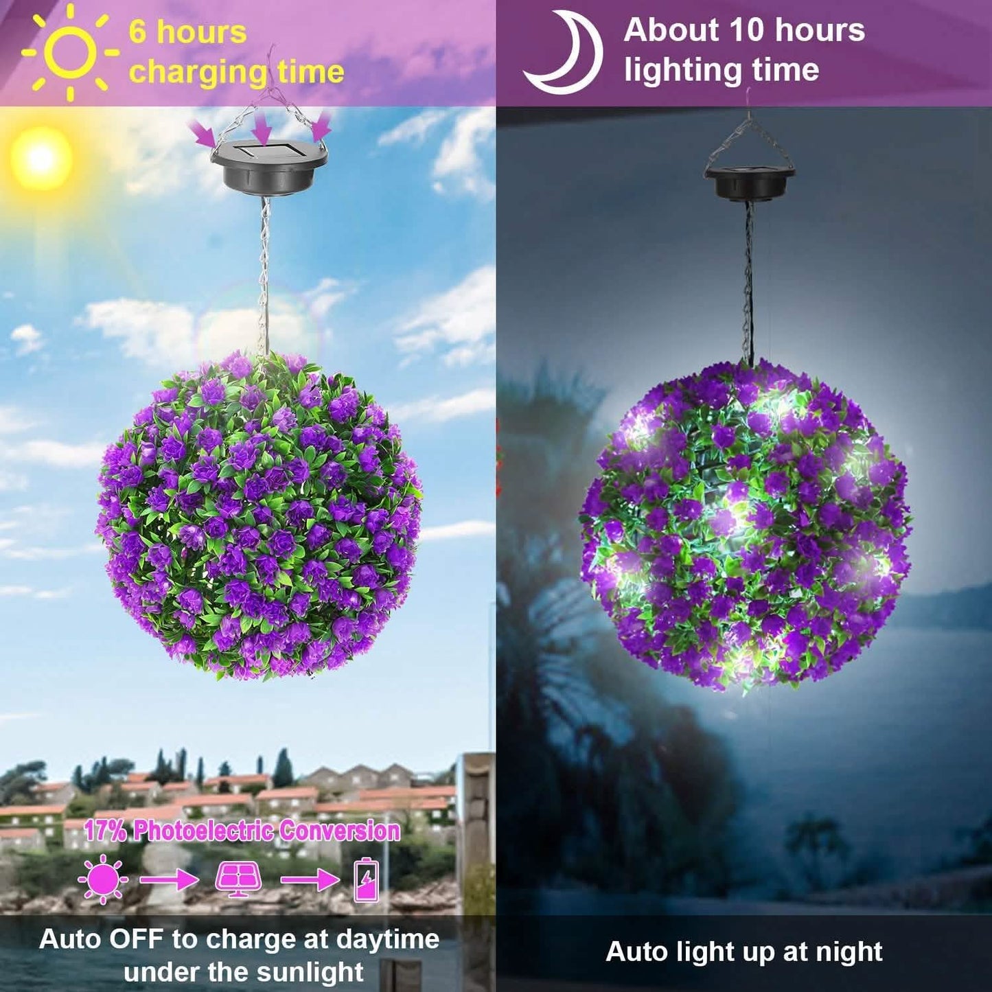 Solar Powered Topiary Ball Artificial Rose 20 LED Lights DailySale