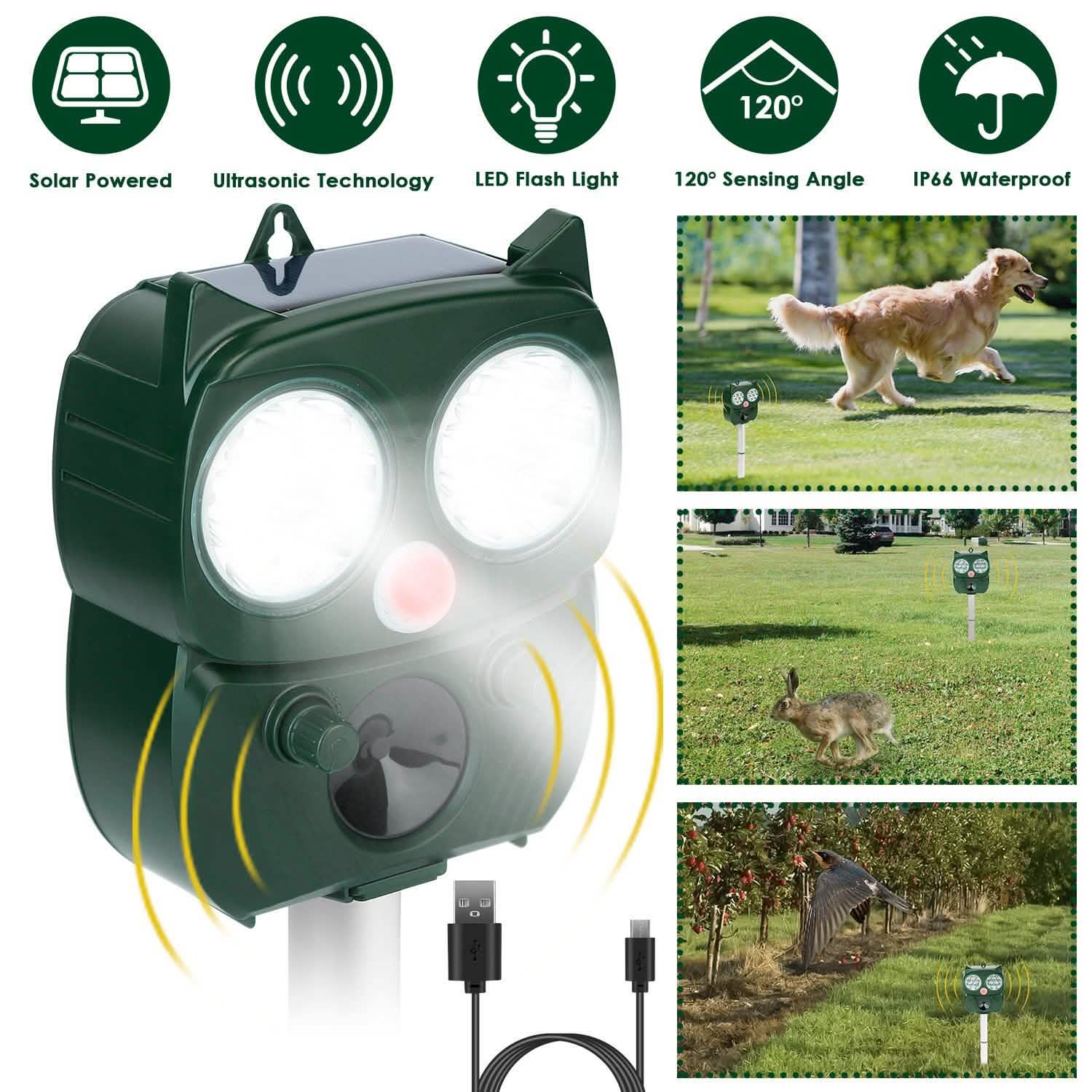 Solar Powered Ultrasonic Animal Repeller PIR Motion Sensor DailySale
